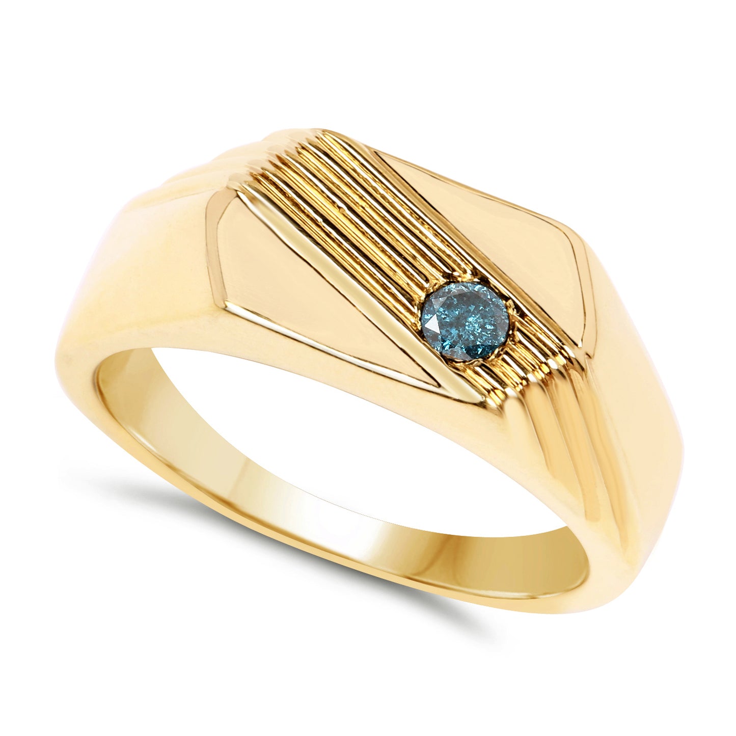 Genuine 14K Yellow Gold Plated Blue Diamond Sterling Silver Ring