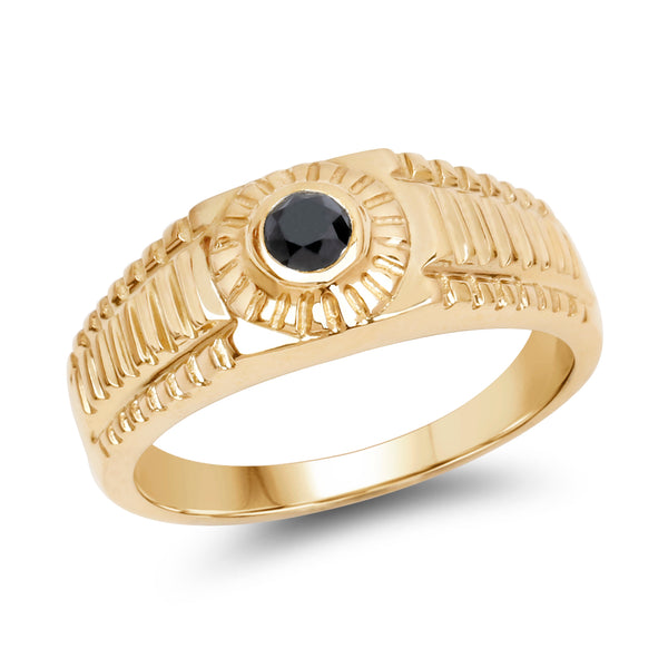 Genuine 14K Yellow Gold Plated Black Diamond Sterling Silver Ring