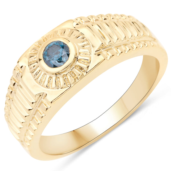 Genuine 14K Yellow Gold Plated Blue Diamond Sterling Silver Ring