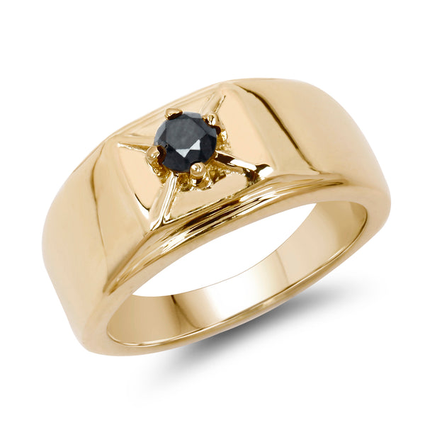 Genuine 14K Yellow Gold Plated Black Diamond Sterling Silver Ring