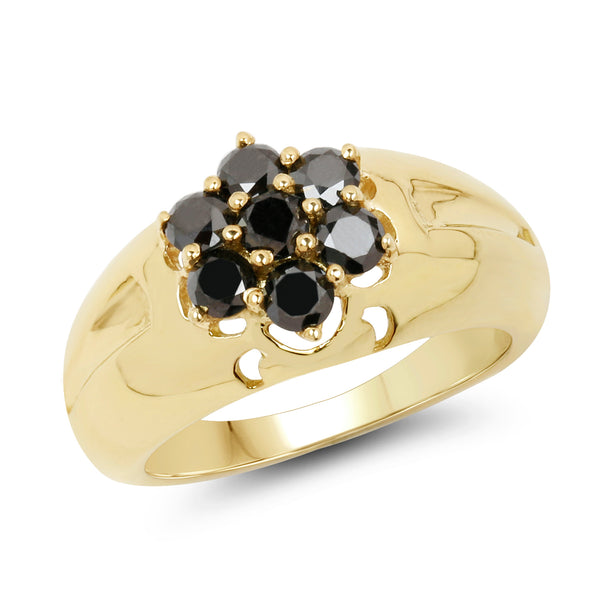 Genuine 14K Yellow Gold Plated Black Diamond Sterling Silver Ring