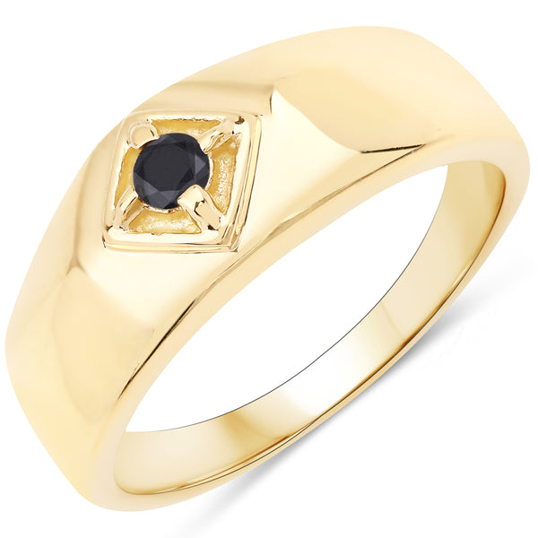 Genuine 14K Yellow Gold Plated Black Diamond Sterling Silver Ring