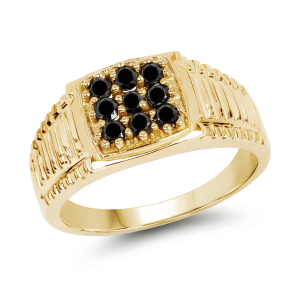 Genuine 14K Yellow Gold Plated Black Diamond Sterling Silver Ring