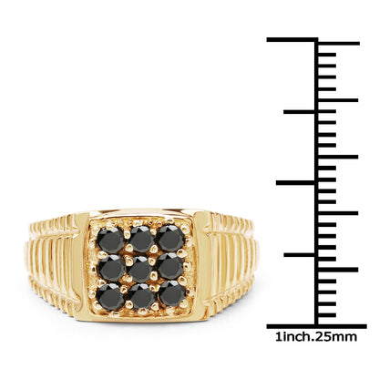 Genuine 14K Yellow Gold Plated Black Diamond Sterling Silver Ring