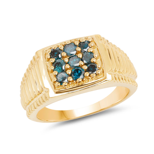 Genuine 14K Yellow Gold Plated Blue Diamond Sterling Silver Ring