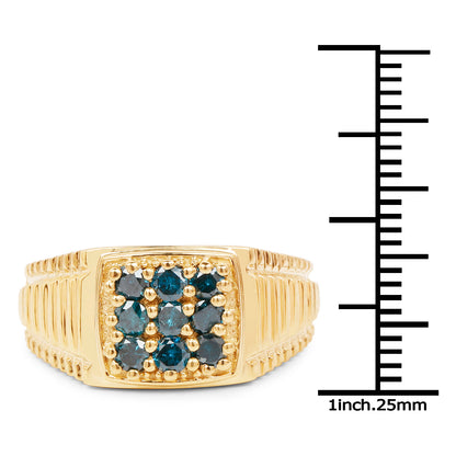 Genuine 14K Yellow Gold Plated Blue Diamond Sterling Silver Ring