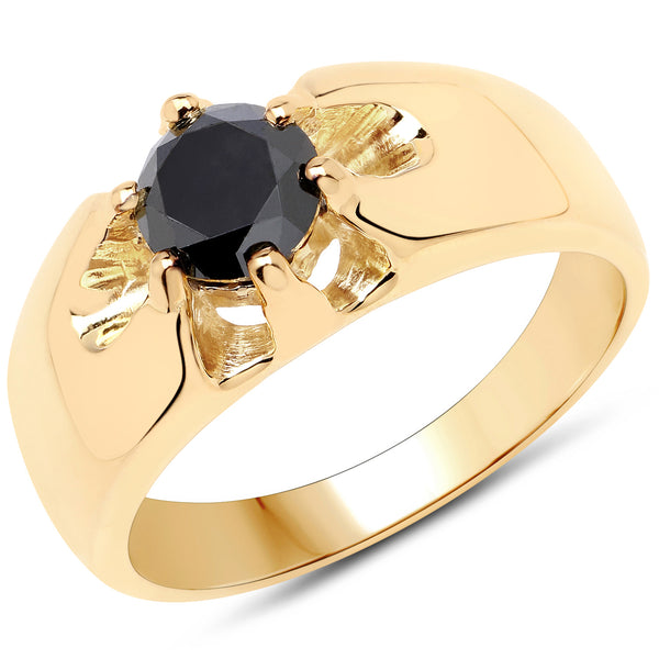 Genuine 14K Yellow Gold Plated Black Diamond Sterling Silver Ring