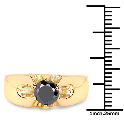 Genuine 14K Yellow Gold Plated Black Diamond Sterling Silver Ring