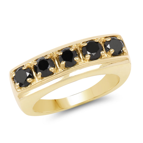 Genuine 14K Yellow Gold Plated Black Diamond Sterling Silver Men's Ring