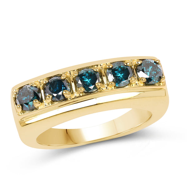 Genuine 14K Yellow Gold Plated Blue Diamond Sterling Silver Ring