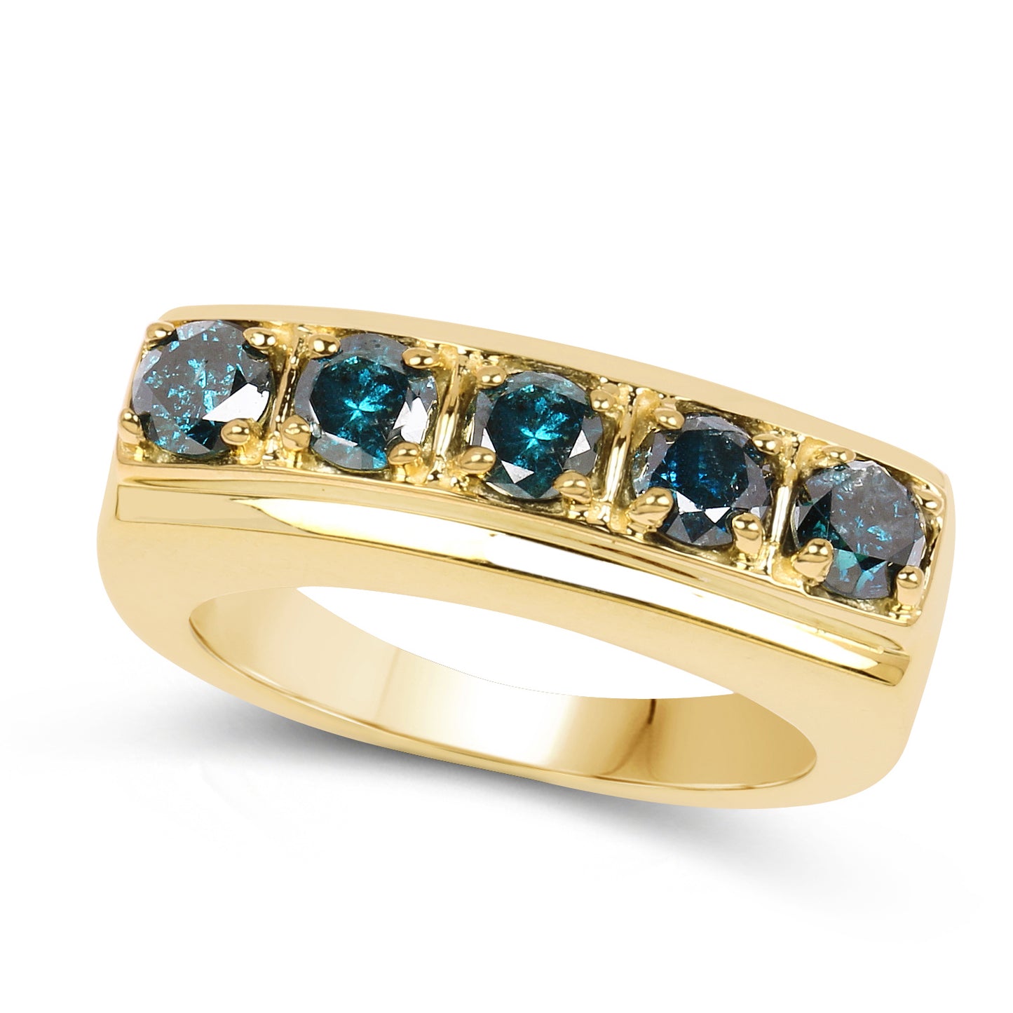 Genuine 14K Yellow Gold Plated Blue Diamond Sterling Silver Ring