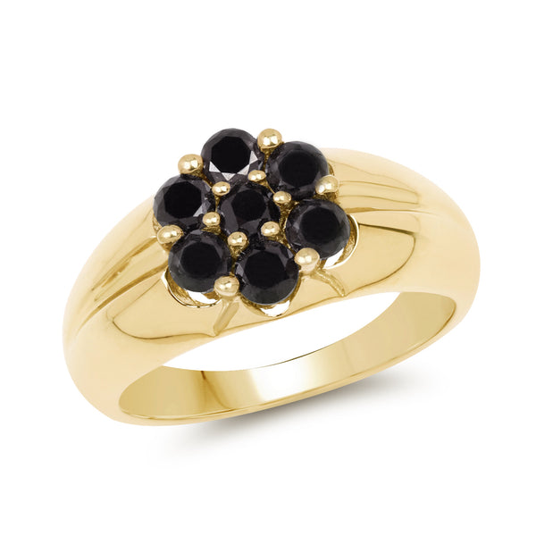 Genuine 14K Yellow Gold Plated Black Diamond Sterling Silver Ring