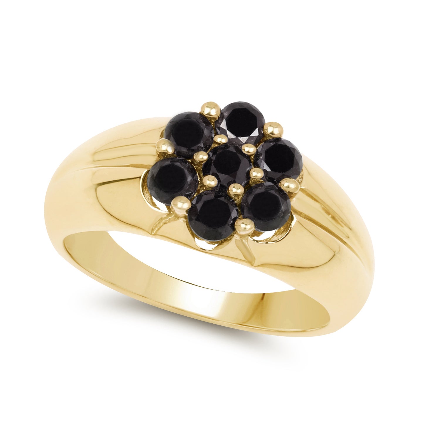 Genuine 14K Yellow Gold Plated Black Diamond Sterling Silver Ring