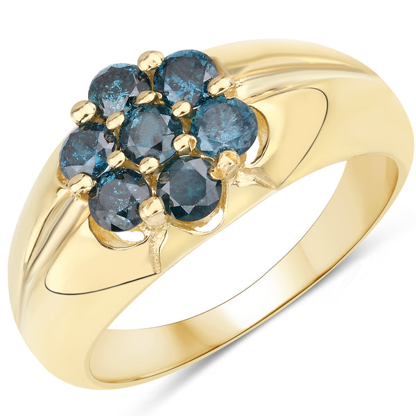 Genuine 14K Yellow Gold Plated Blue Diamond Sterling Silver Ring