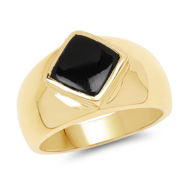 Genuine 14K Yellow Gold Plated Black Onyx Sterling Silver Men's Ring