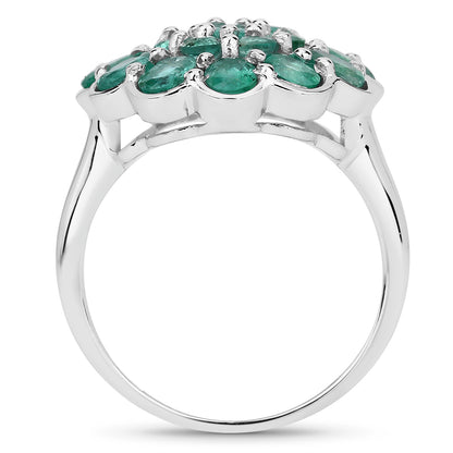 Genuine Zambian Emerald Sterling Silver Floral Ring