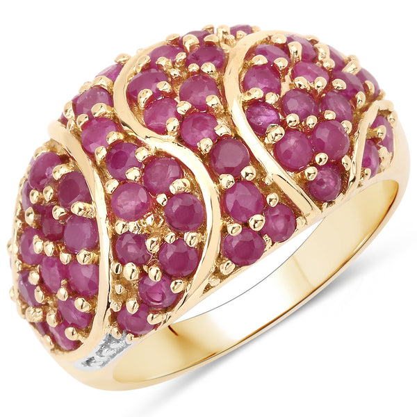 Genuine 14K Yellow Gold Plated Ruby Sterling Silver Dome Ring