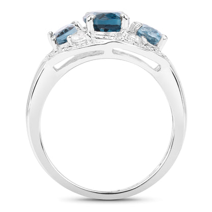 Genuine London Blue Topaz and White Topaz Sterling Silver 3-Stone Graduated Ring