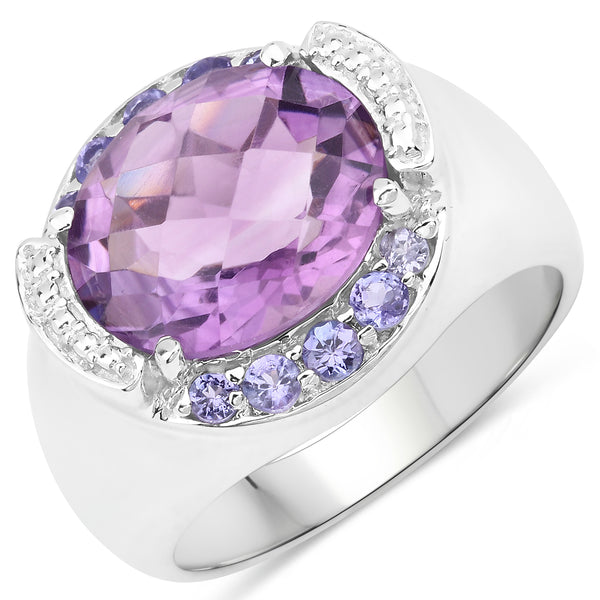 Genuine Amethyst and Tanzanite Sterling Silver Cocktail Ring