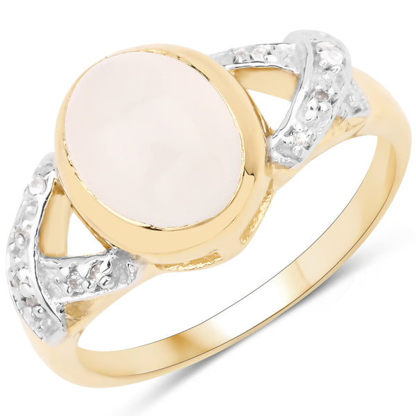 Genuine  14K Yellow Gold Plated White Moonstone and White Topaz Sterling Silver Crossover Ring