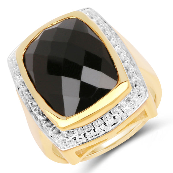 Genuine 14K Yellow Gold Plated Black Onyx Sterling Silver Ring