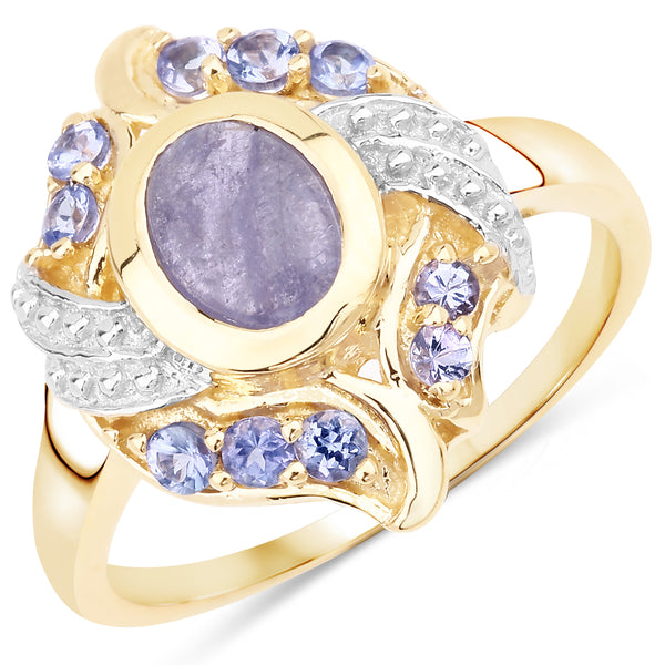 Genuine 14K Yellow Gold Plated Tanzanite Sterling Silver Ring