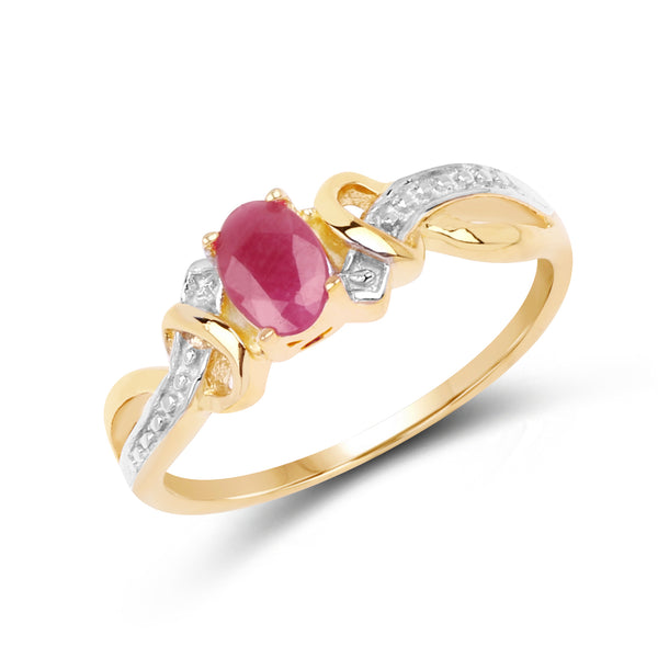 Genuine 14K Yellow Gold Plated Ruby Sterling Silver Ring