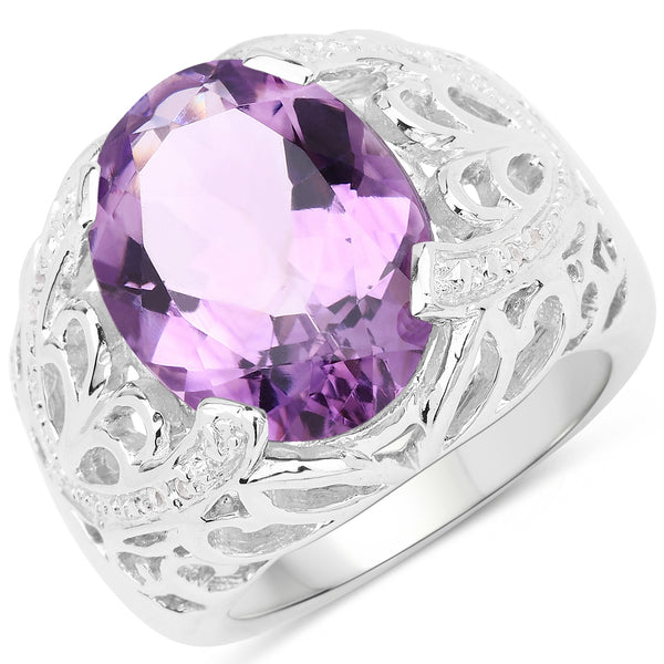 Genuine Amethyst and White Topaz  Sterling Silver Filigree Ring