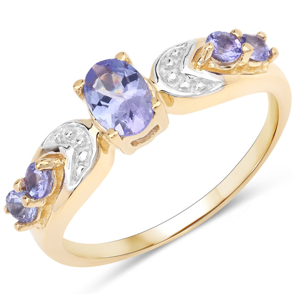 Genuine 14K Yellow Gold Plated Tanzanite Sterling Silver Ring