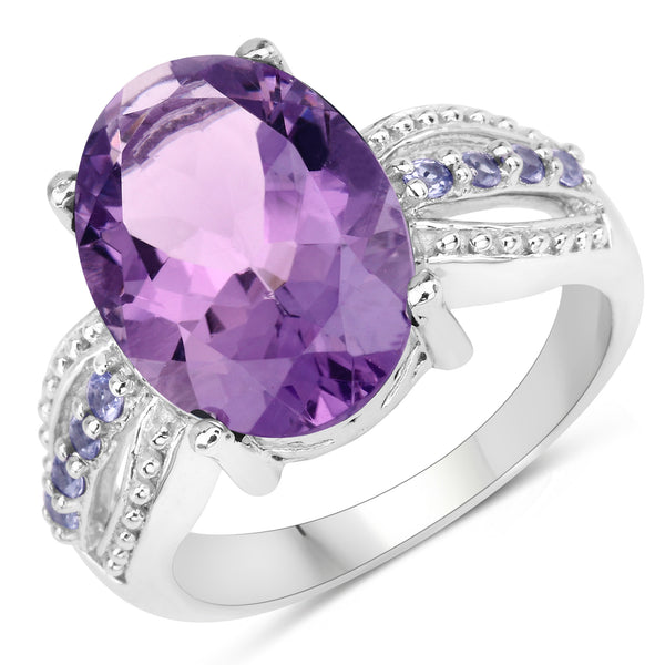 Genuine Amethyst and Tanzanite Sterling Silver Bridge Ring