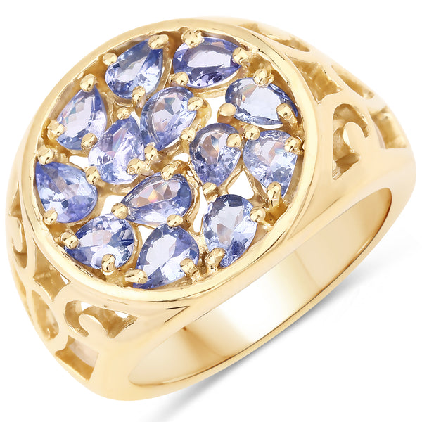 Genuine 14K Yellow Gold Plated Tanzanite Sterling Silver Ring