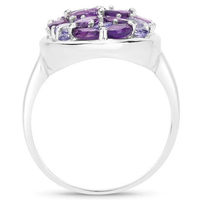 Genuine Amethyst, Tanzanite and White Topaz Sterling Silver Floral Ring