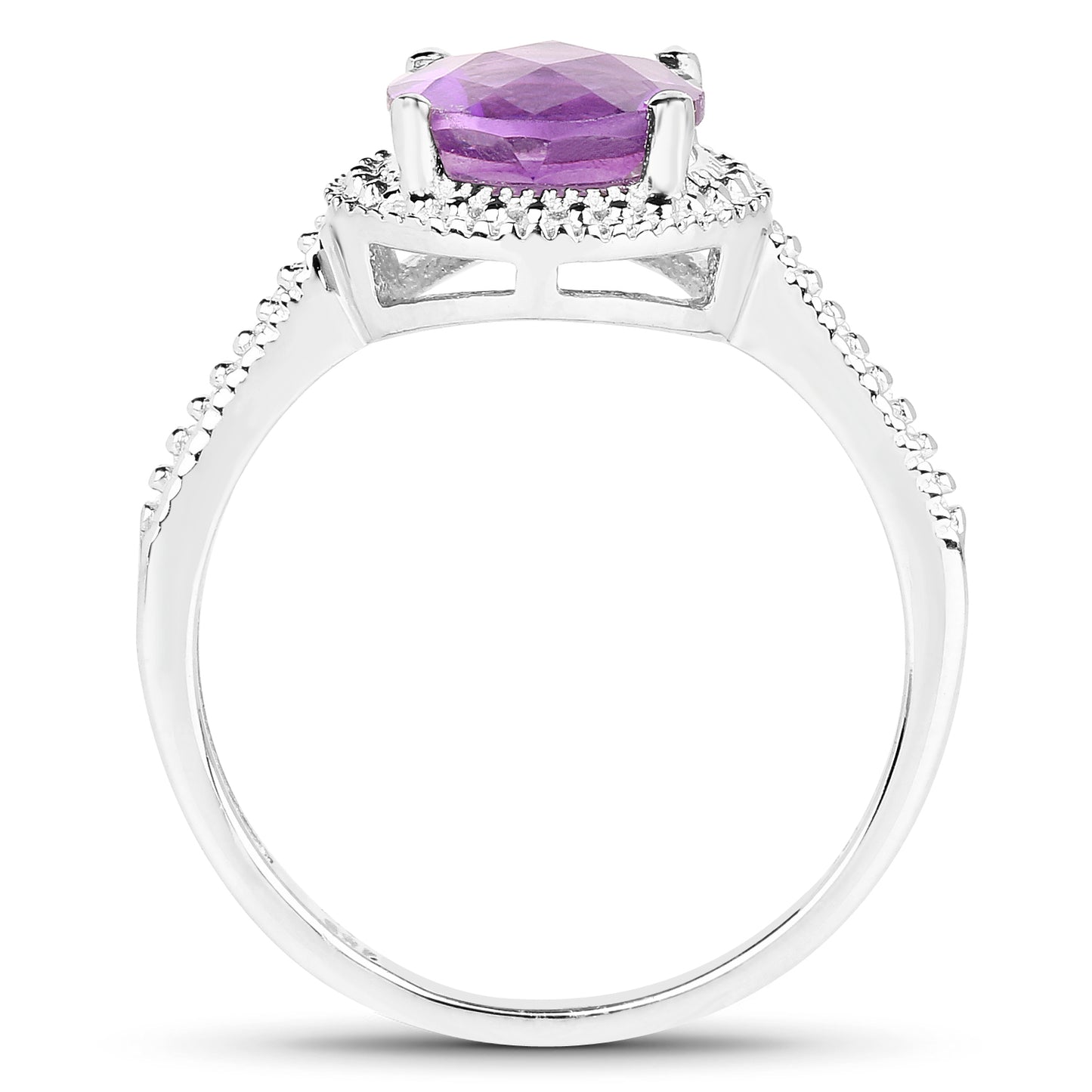 Genuine Amethyst Sterling Silver Halo Ring