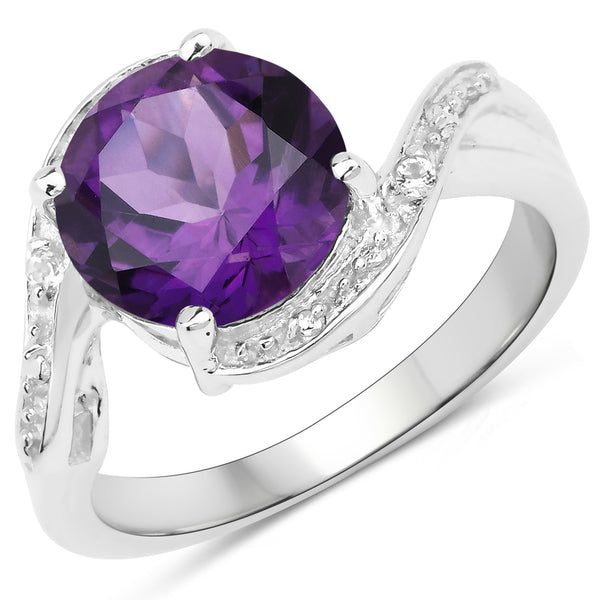 Genuine Amethyst and White Topaz Sterling Silver Graduated Ring