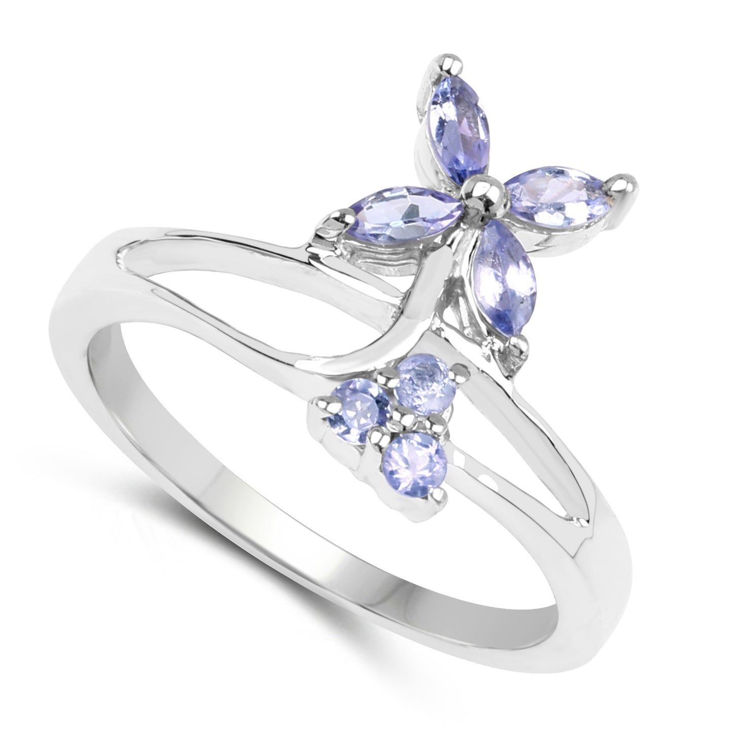 Genuine Tanzanite Sterling Silver Graduated Ring with Tanzanite