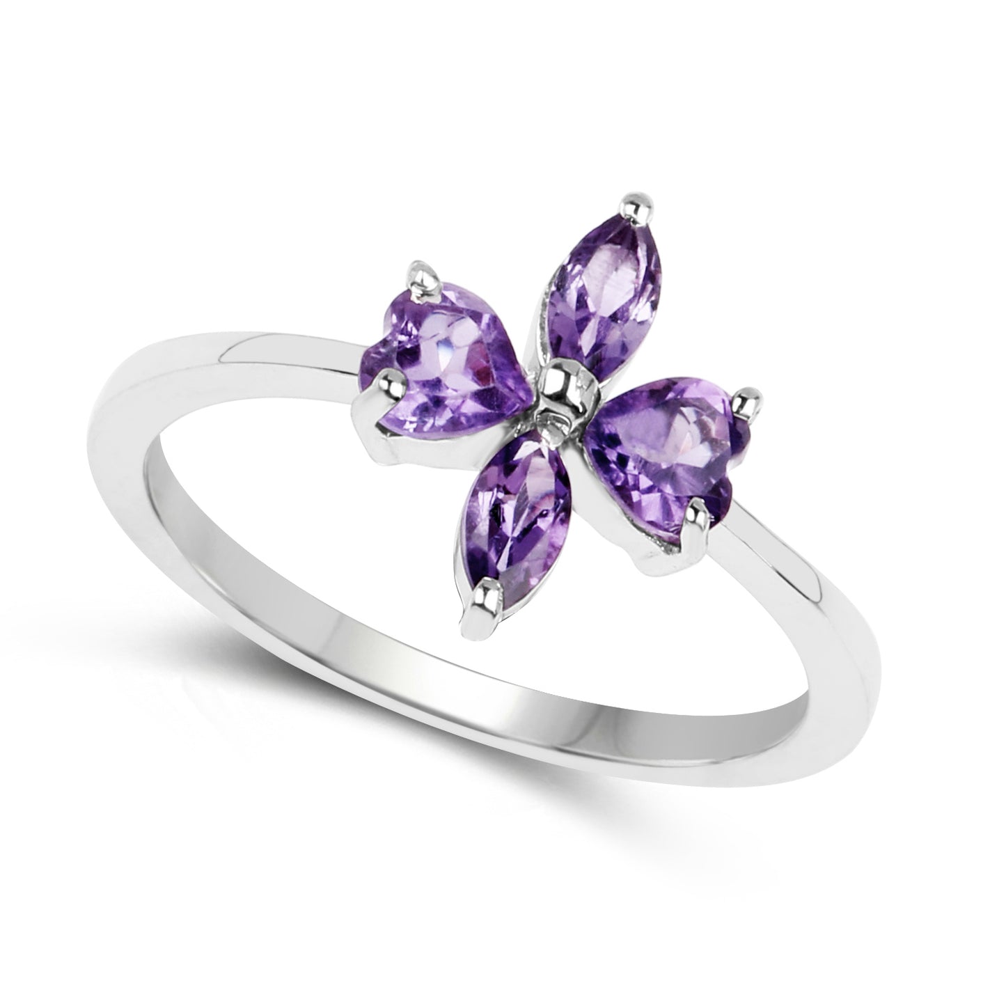 Genuine Amethyst Sterling Silver Graduated Ring