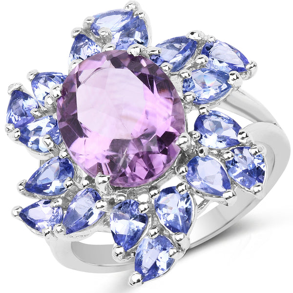 Genuine Amethyst and Tanzanite Sterling Silver Graduated Ring