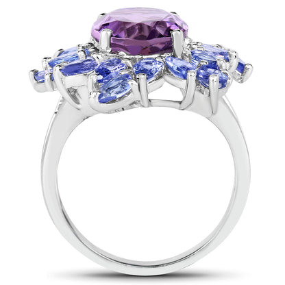 Genuine Amethyst and Tanzanite Sterling Silver Graduated Ring