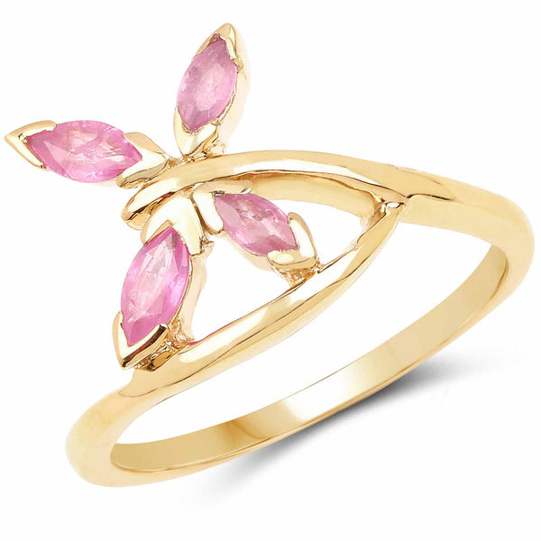 Genuine 14K Yellow Gold Plated Ruby Sterling Silver Ring