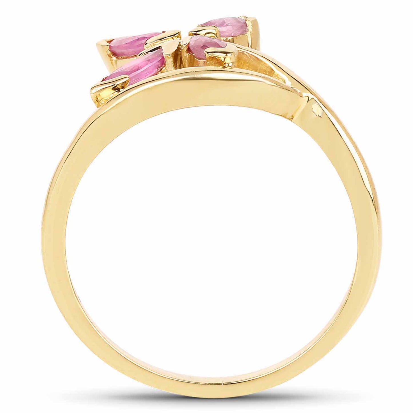 Genuine 14K Yellow Gold Plated Ruby Sterling Silver Ring