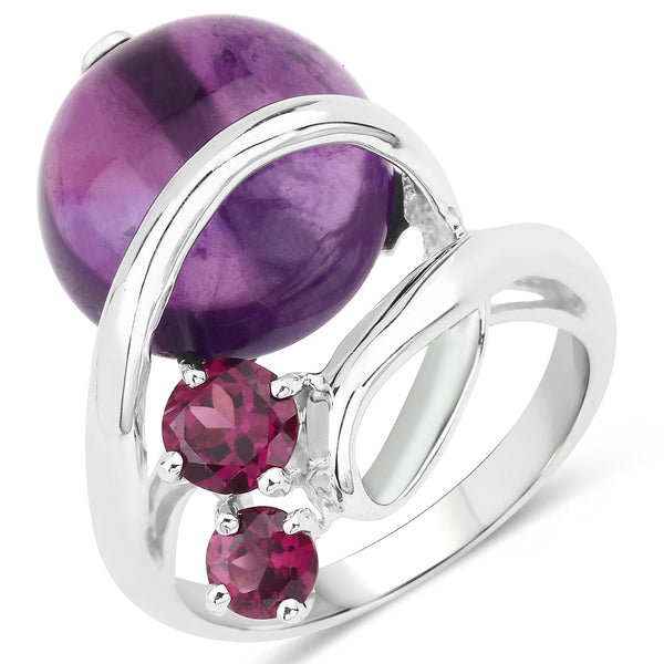 Genuine Amethyst and Rhodolite Sterling Silver Graduated Ring