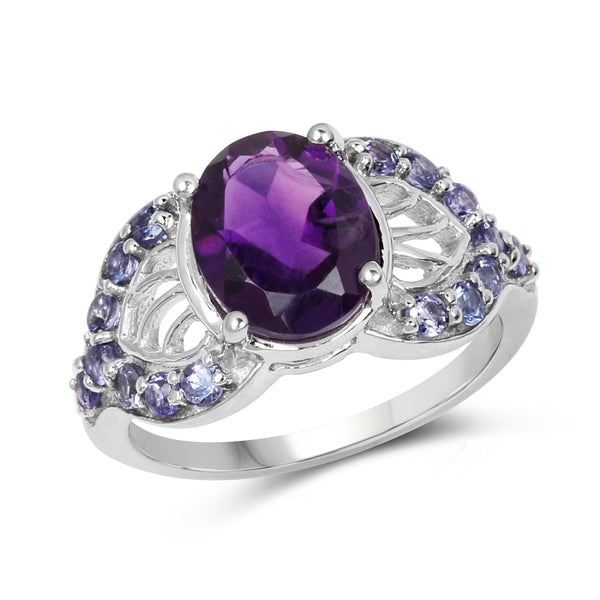 Genuine Amethyst and Tanzanite Sterling Silver Graduated Ring