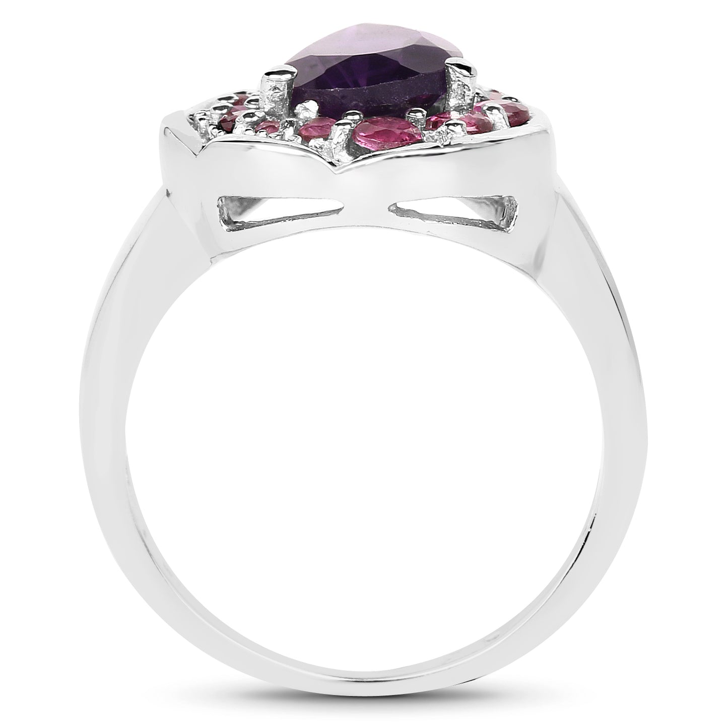 Genuine Amethyst and Rhodolite Sterling Silver Halo Ring