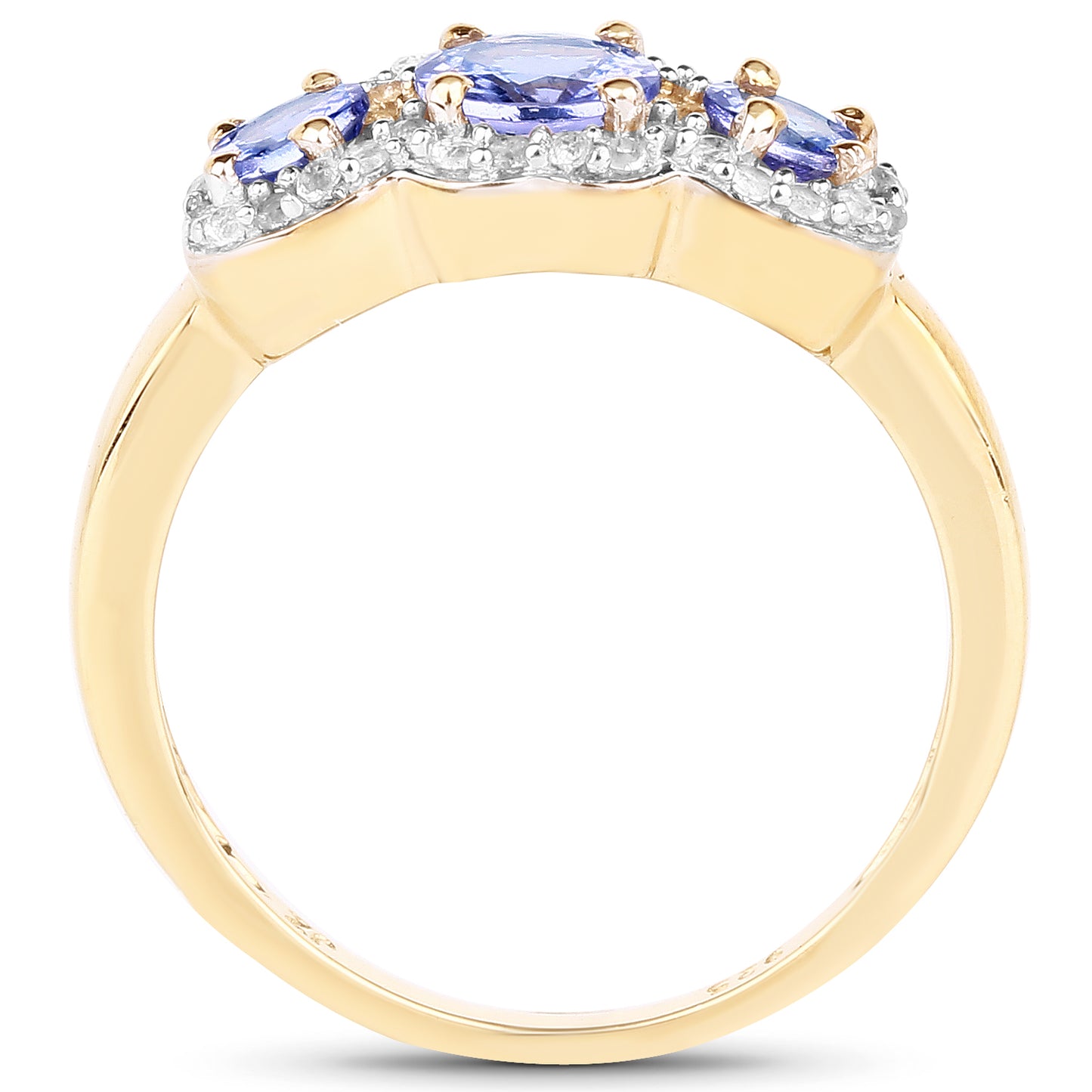 Genuine 14K Yellow Gold Plated Tanzanite and White Topaz Ring Sterlng Silver 3-Stone Ring