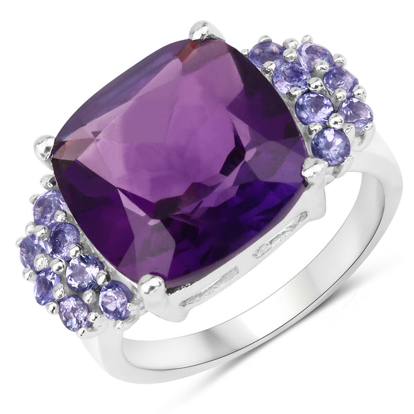 Genuine Amethyst and Tanzanite Sterling Silver Cocktail Ring