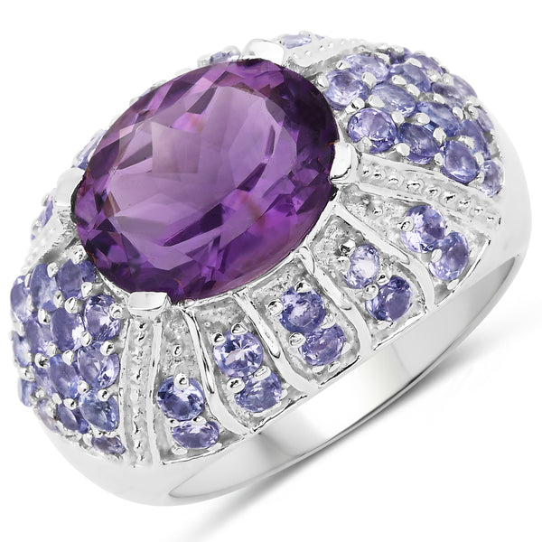 Genuine Amethyst and Tanzanite Sterling Silver Graduated Ring