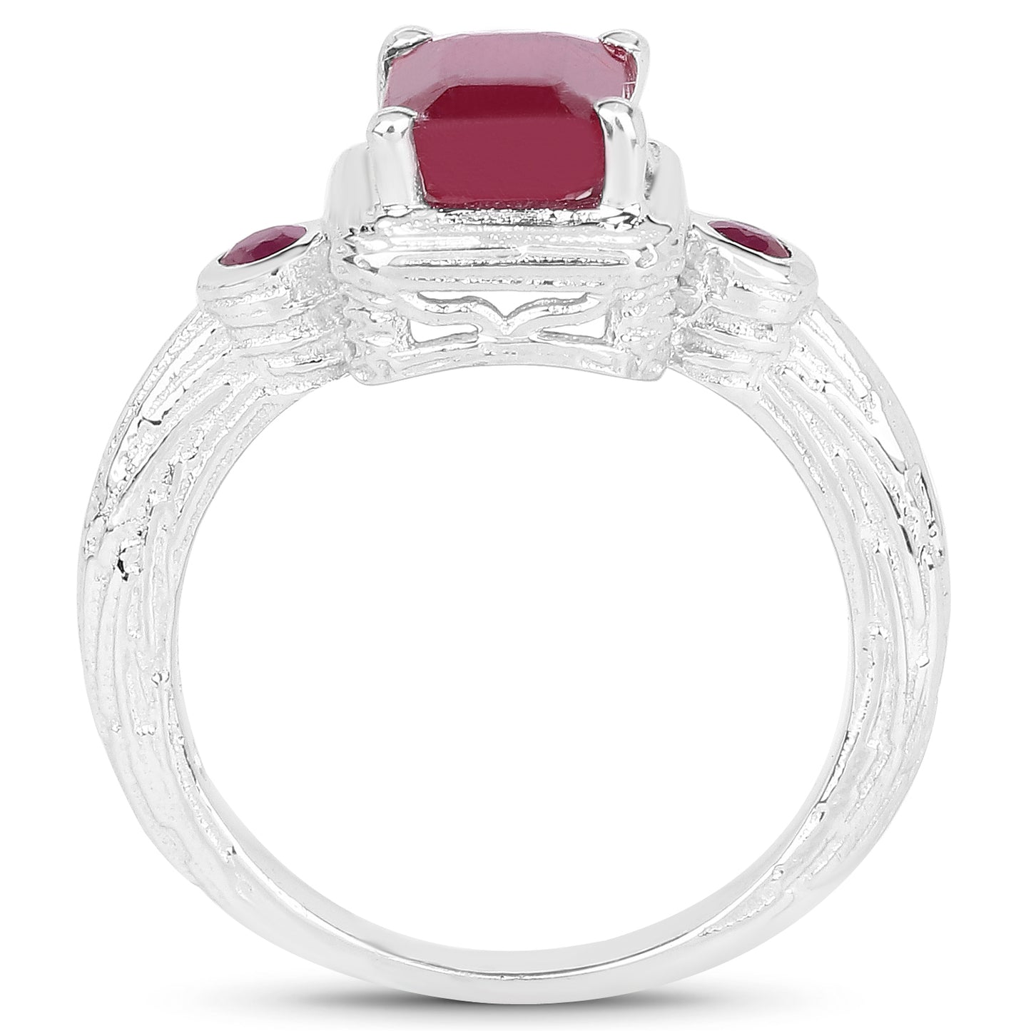 Glass Filled Ruby Sterling Silver Graduated Ring