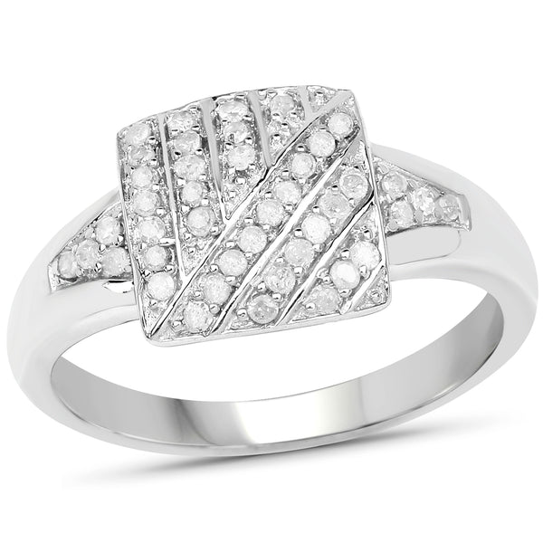 Genuine 14K White Gold Plated White Diamond Sterling Silver Bridal Ring