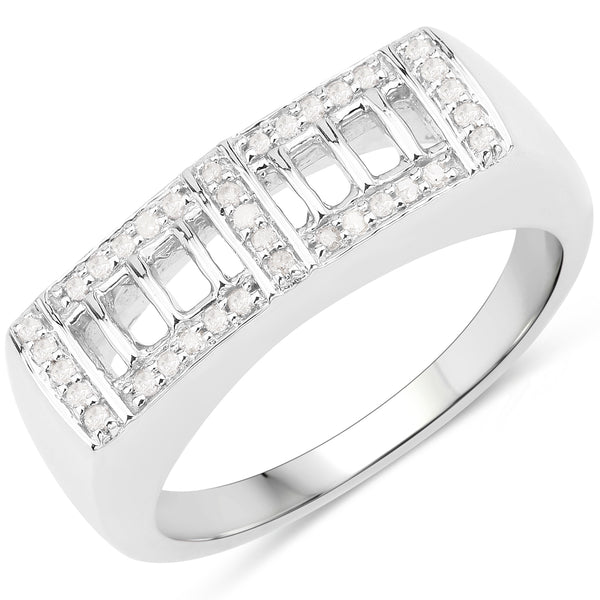 Genuine 14K White Gold Plated White Diamond Sterling Silver Men's Ring