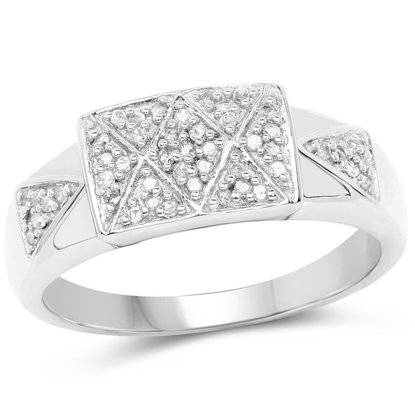 Genuine 14K White Gold Plated White Diamond Sterling Silver Ring